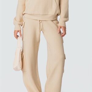 Edikted Cream Ribbed Joggers